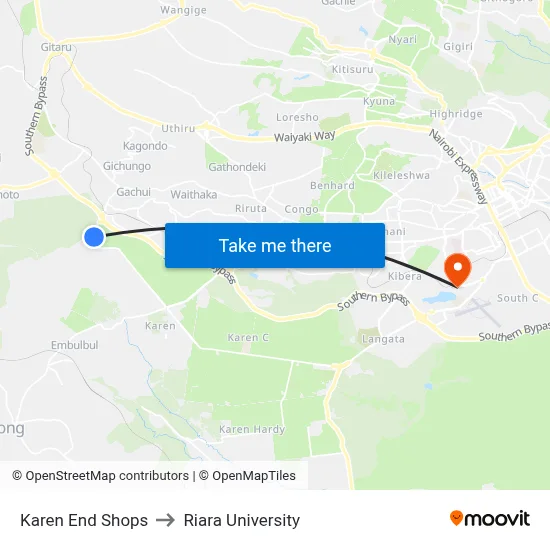 Karen End Shops to Riara University map