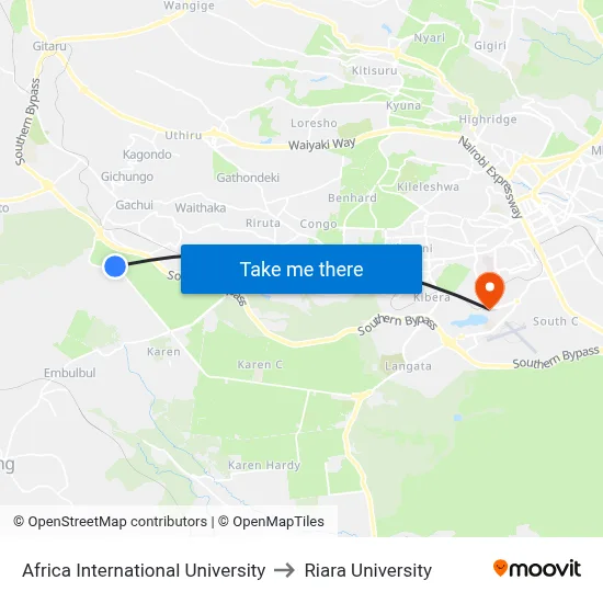 Africa International University to Riara University map