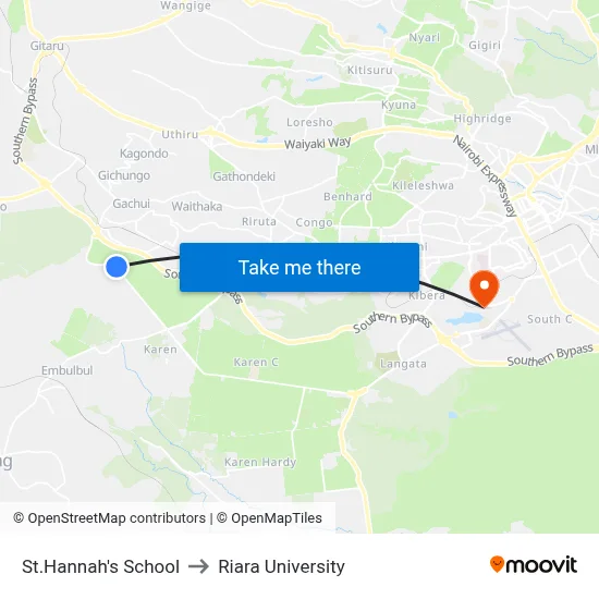 St.Hannah's School to Riara University map