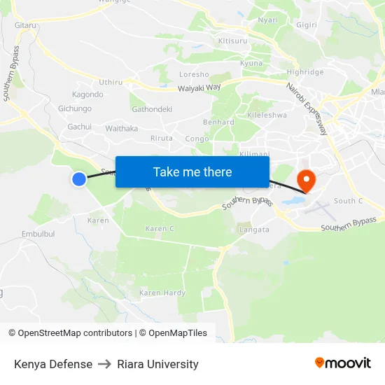 Kenya Defense to Riara University map