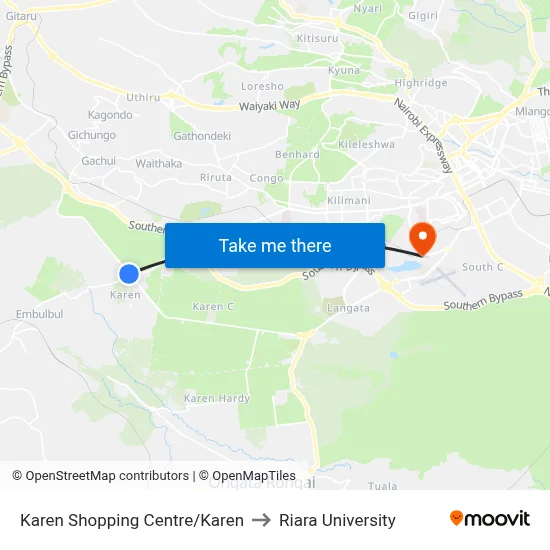 Karen Shopping Centre/Karen to Riara University map