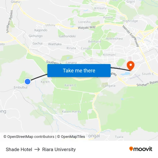 Shade Hotel to Riara University map