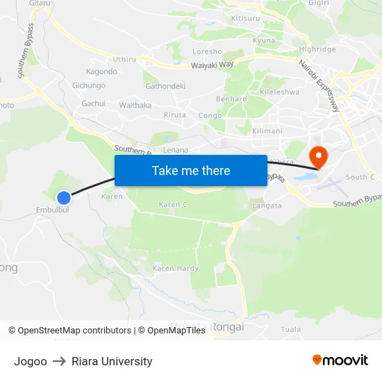 Jogoo to Riara University map