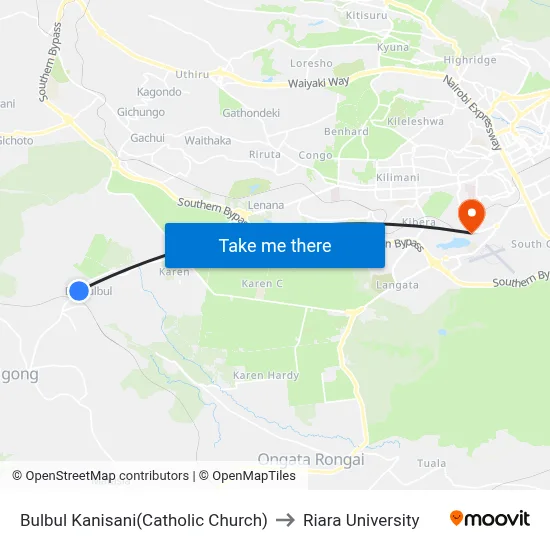 Bulbul Kanisani(Catholic Church) to Riara University map