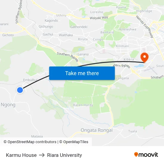 Karmu House to Riara University map