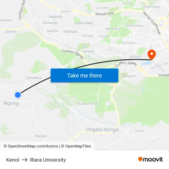 Kenol to Riara University map