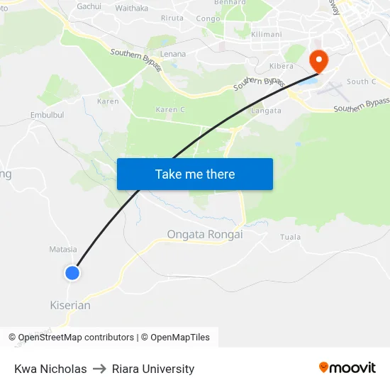 Kwa Nicholas to Riara University map