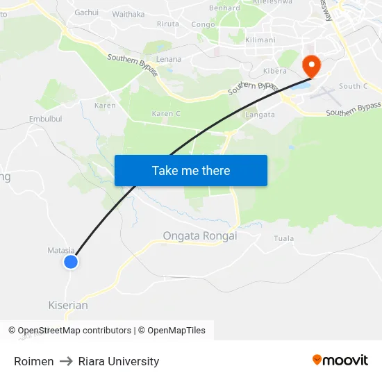 Roimen to Riara University map