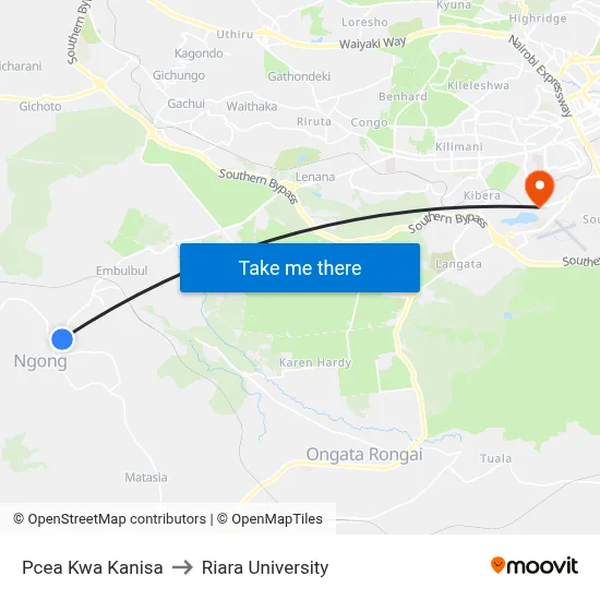 Pcea Kwa Kanisa to Riara University map