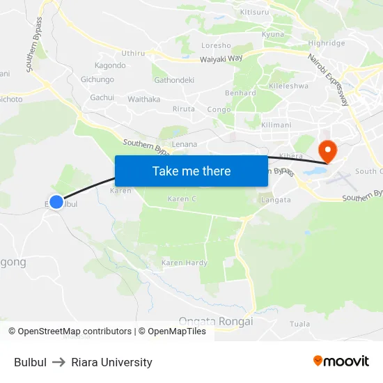 Bulbul to Riara University map