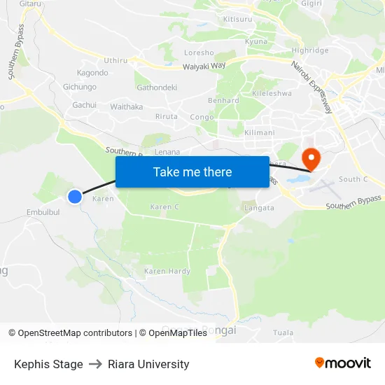Kephis Stage to Riara University map