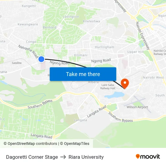 Dagoretti Corner Stage to Riara University map