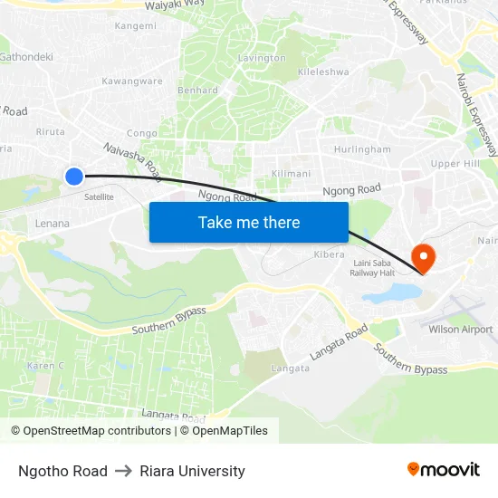 Ngotho Road to Riara University map