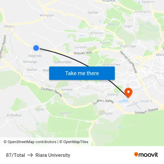 87/Total to Riara University map