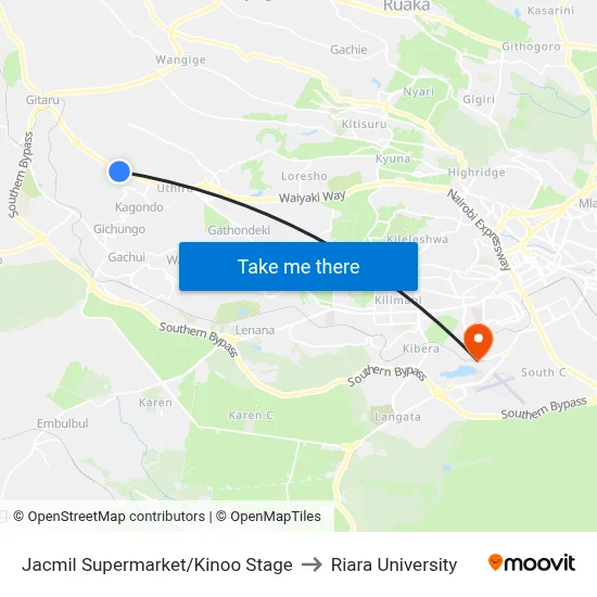 Jacmil Supermarket/Kinoo Stage to Riara University map