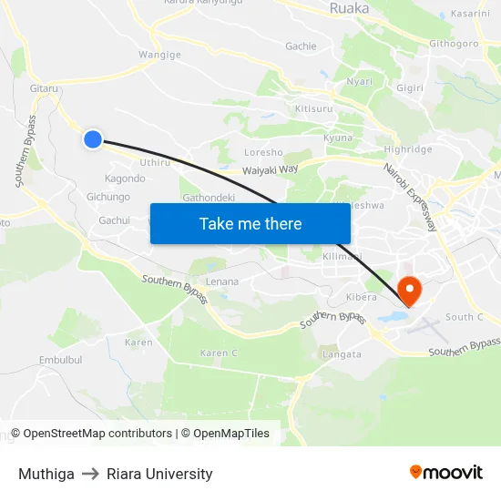 Muthiga to Riara University map