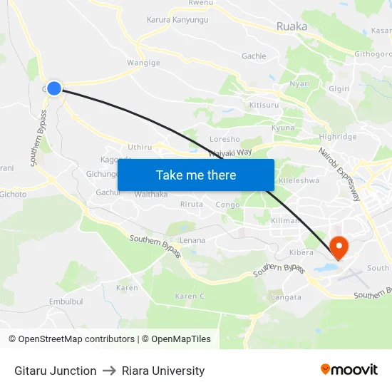Gitaru Junction to Riara University map