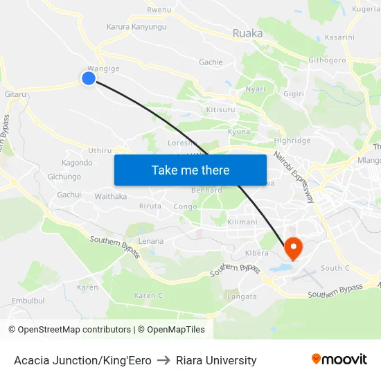 Acacia Junction/King'Eero to Riara University map