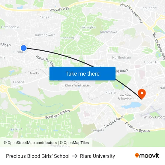 Precious Blood Girls' School to Riara University map