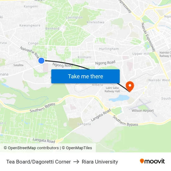 Tea Board/Dagoretti Corner to Riara University map