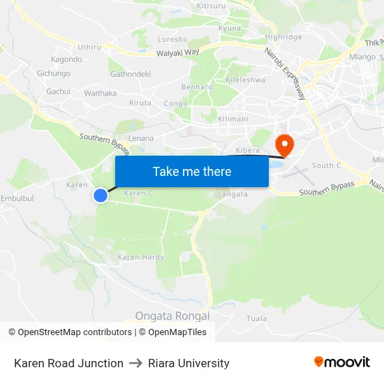 Karen Road Junction to Riara University map