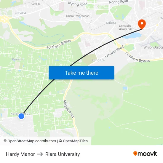Hardy Manor to Riara University map