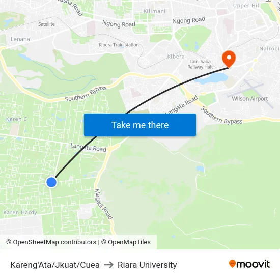 Kareng'Ata/Jkuat/Cuea to Riara University map