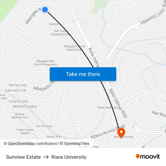 Sunview Estate to Riara University map