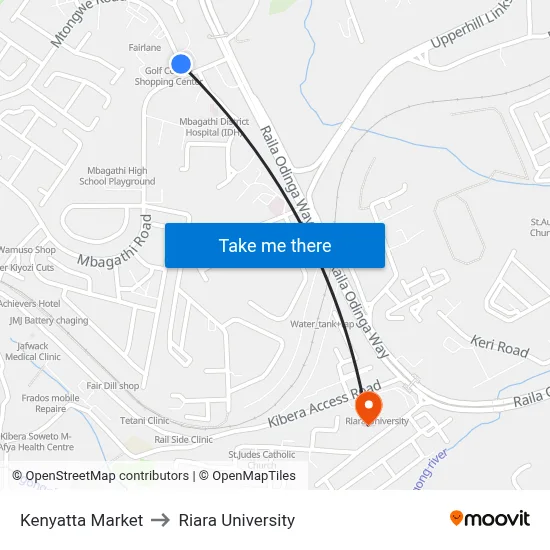 Kenyatta Market to Riara University map