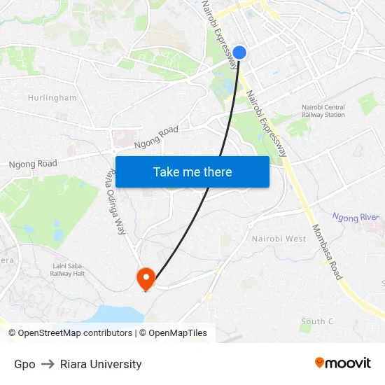 Gpo to Riara University map