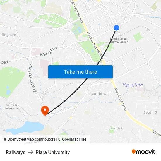 Railways to Riara University map