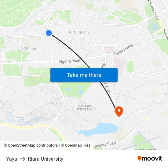 Yaya to Riara University map