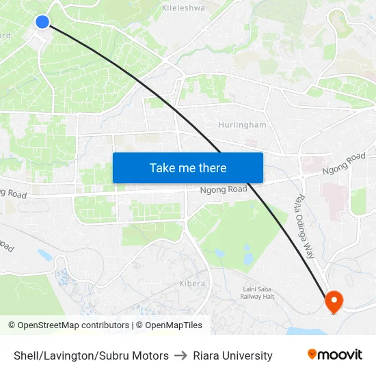 Shell/Lavington/Subru Motors to Riara University map