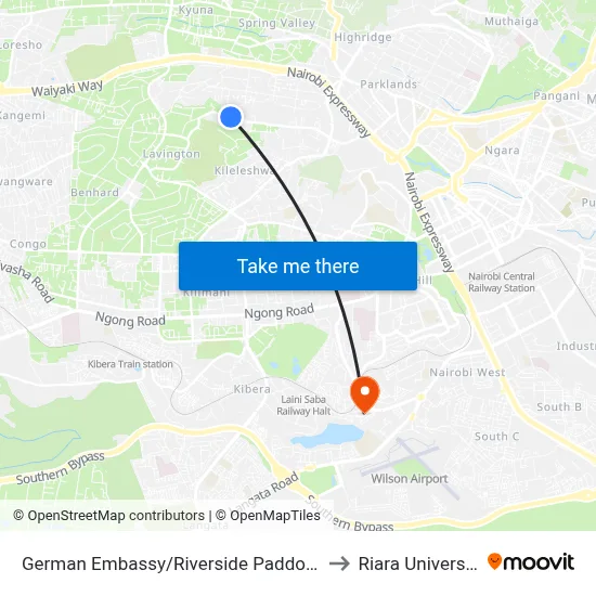 German Embassy/Riverside Paddocks to Riara University map