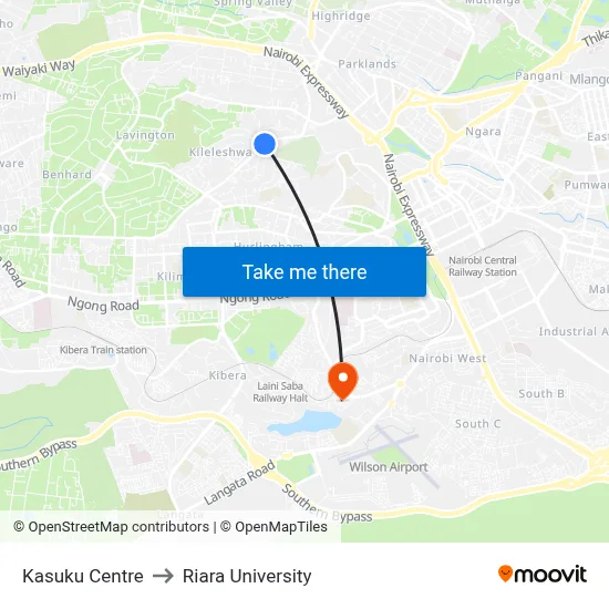 Kasuku Centre to Riara University map