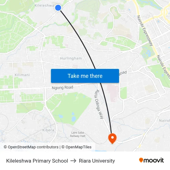 Kileleshwa Primary School to Riara University map