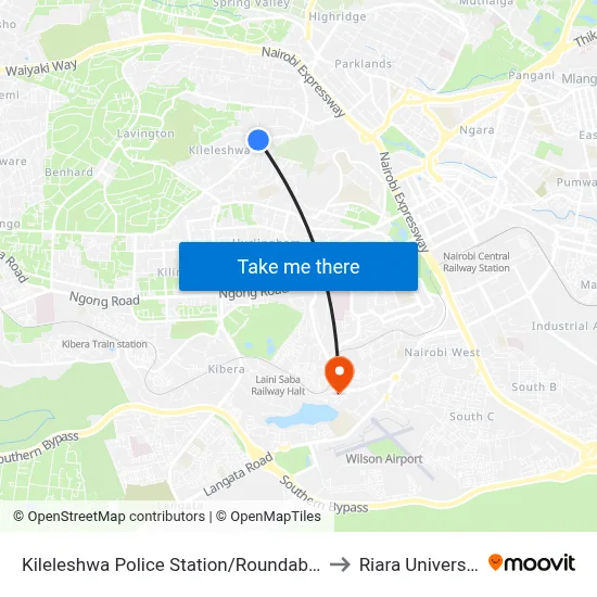 Kileleshwa Police Station/Roundabout to Riara University map