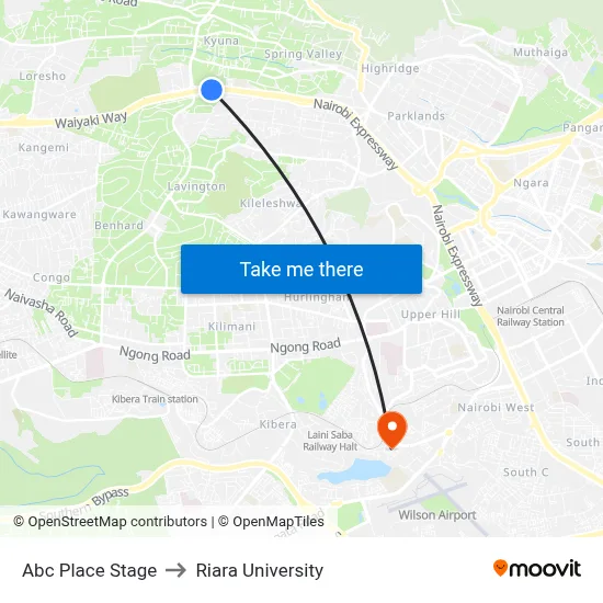 Abc Place Stage to Riara University map