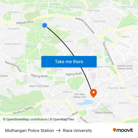 Muthangari Police Station to Riara University map