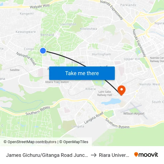 James Gichuru/Gitanga Road Junction to Riara University map