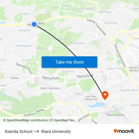 Kianda School to Riara University map