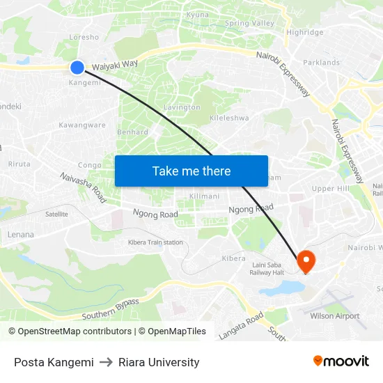 Posta Kangemi to Riara University map