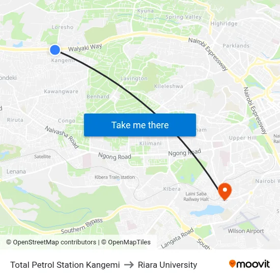 Total Petrol Station Kangemi to Riara University map