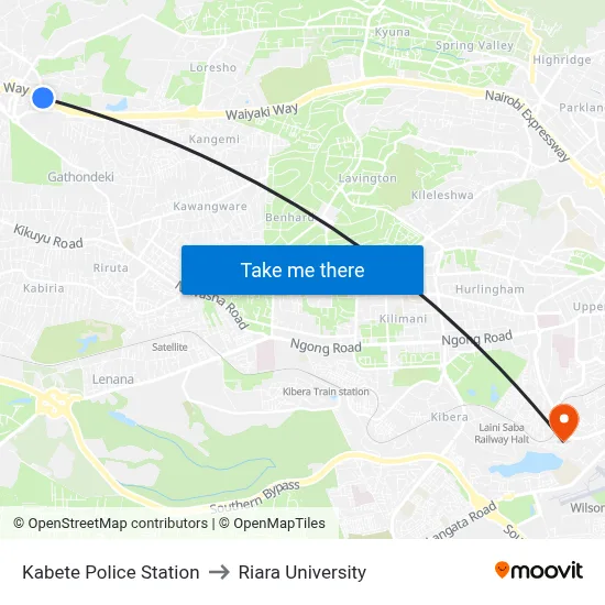 Kabete Police Station to Riara University map