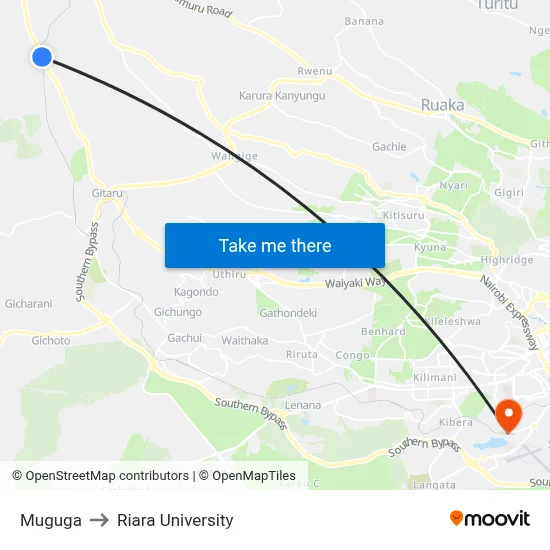 Muguga to Riara University map