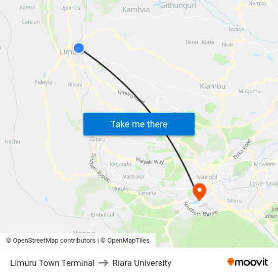 Limuru Town Terminal to Riara University map
