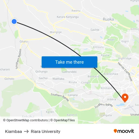Kiambaa to Riara University map