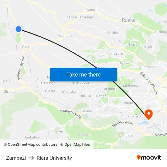 Zambezi to Riara University map