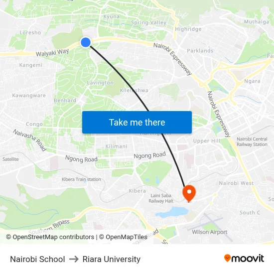 Nairobi School to Riara University map