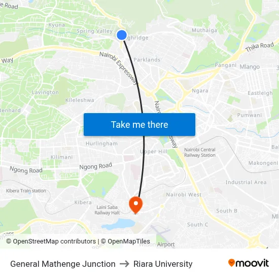 General Mathenge Junction to Riara University map